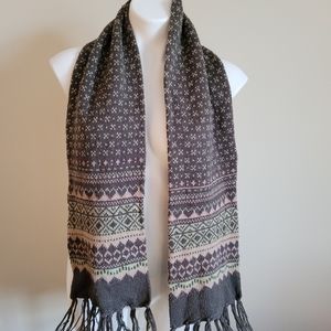 Nice Caps Ind Women's Scarf with Fringes 54 1/2x7 Dark Green Pink Patterned